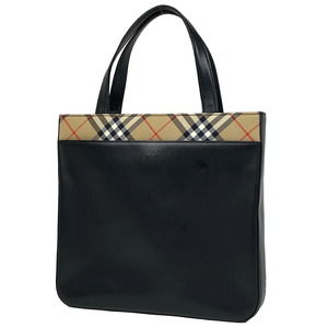 Burberry Plaid Handbag Black Leather